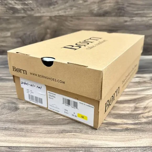 NIB Born Celena 9M Yellow Suede Cross Strap Flat Comfort Slide Sandals - Picture 10 of 10